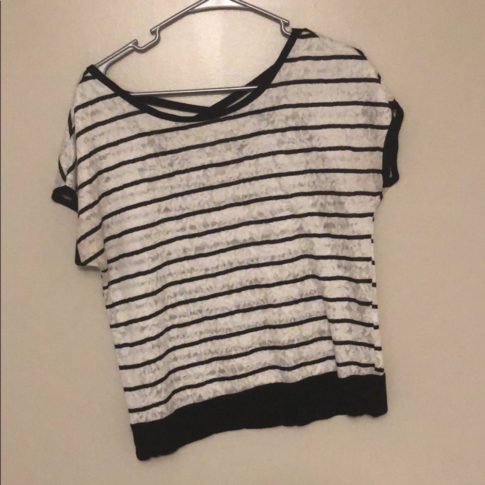 BLACK & WHITE LACE/STRIPE DRESS SHIRT